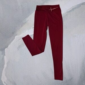 Fabletics Maroon Leggings with Faith Printed on Waist band